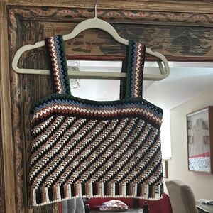 Veronica Beard Brown and Cream Sleeveless Crop Tank Top